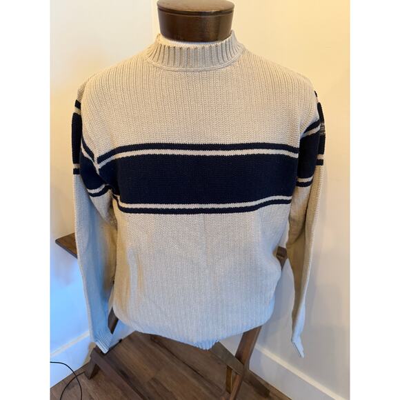 Nautica Men’s Sweater Tan Blue Stripe Size Large - Picture 1 of 4